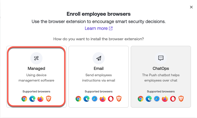 Managed browser enrollment screen - docs - showing Firefox