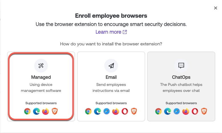Managed browser enrollment screen - docs - showing Firefox